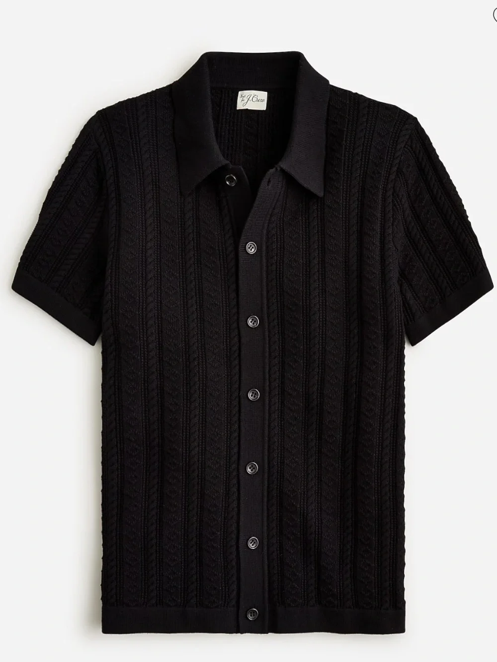 J. Crew Black Short Sleeve Guernsey Stitch Polo Cardigan Sweater Button Front L